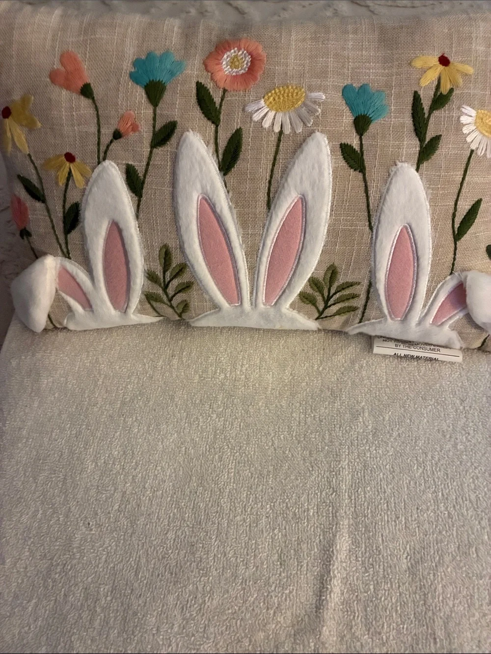 Pre-owned “Bunny Lumbar” Embroidered Bunny Ears Decorative Pillow-Pink & White